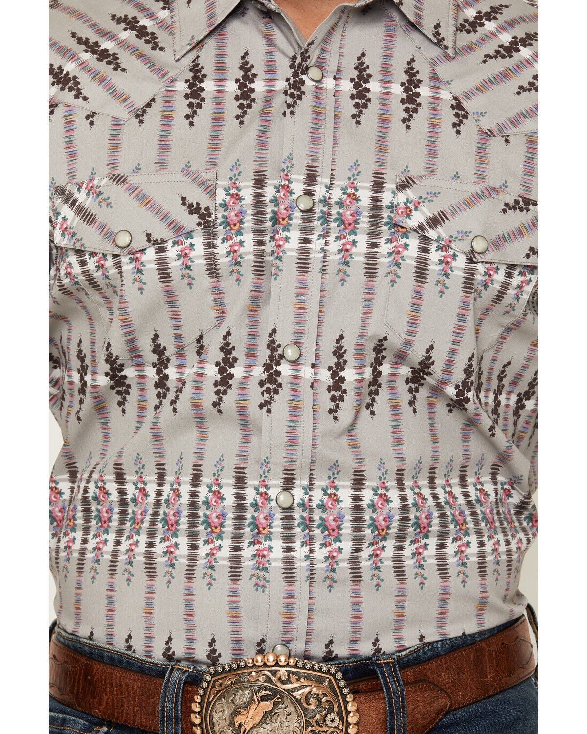 Image #3 - Gibson Trading Co Men's Static Flow Floral Print Short Sleeve Snap Western Shirt, Grey, hi-res