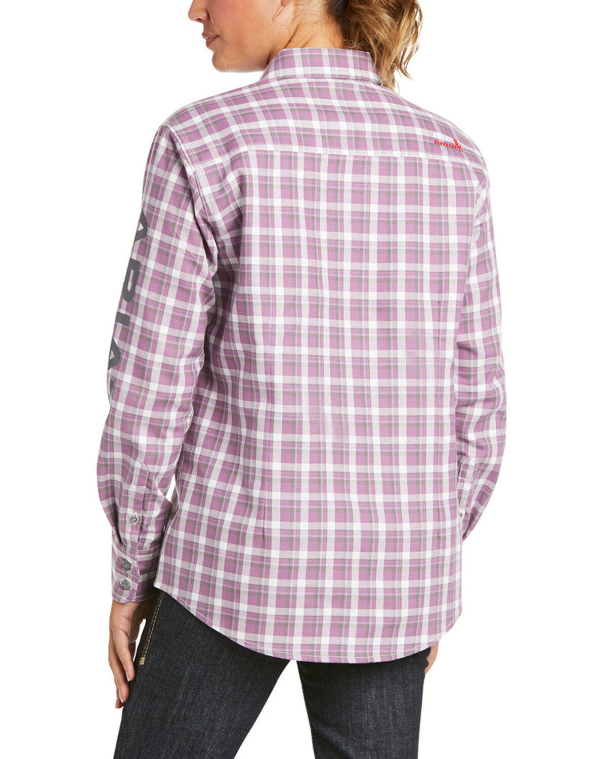 Image #2 - Ariat Women's FR Plaid Print Aja Logo Long Sleeve Button Work Shirt, , hi-res
