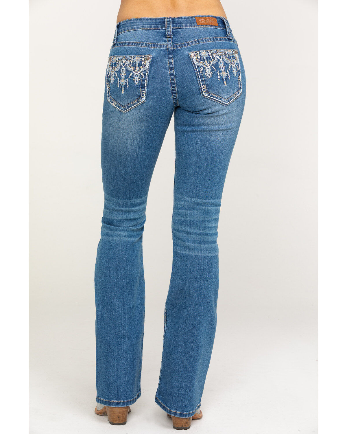 Image #1 - Shyanne Women's Light Wash Faux Flap Bling Bootcut Jeans, , hi-res