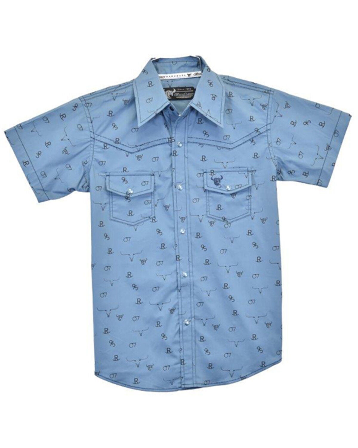 Cowboy Hardware Toddler Boys' Scattered Skull Short Sleeve Western Shirt, Blue, hi-res