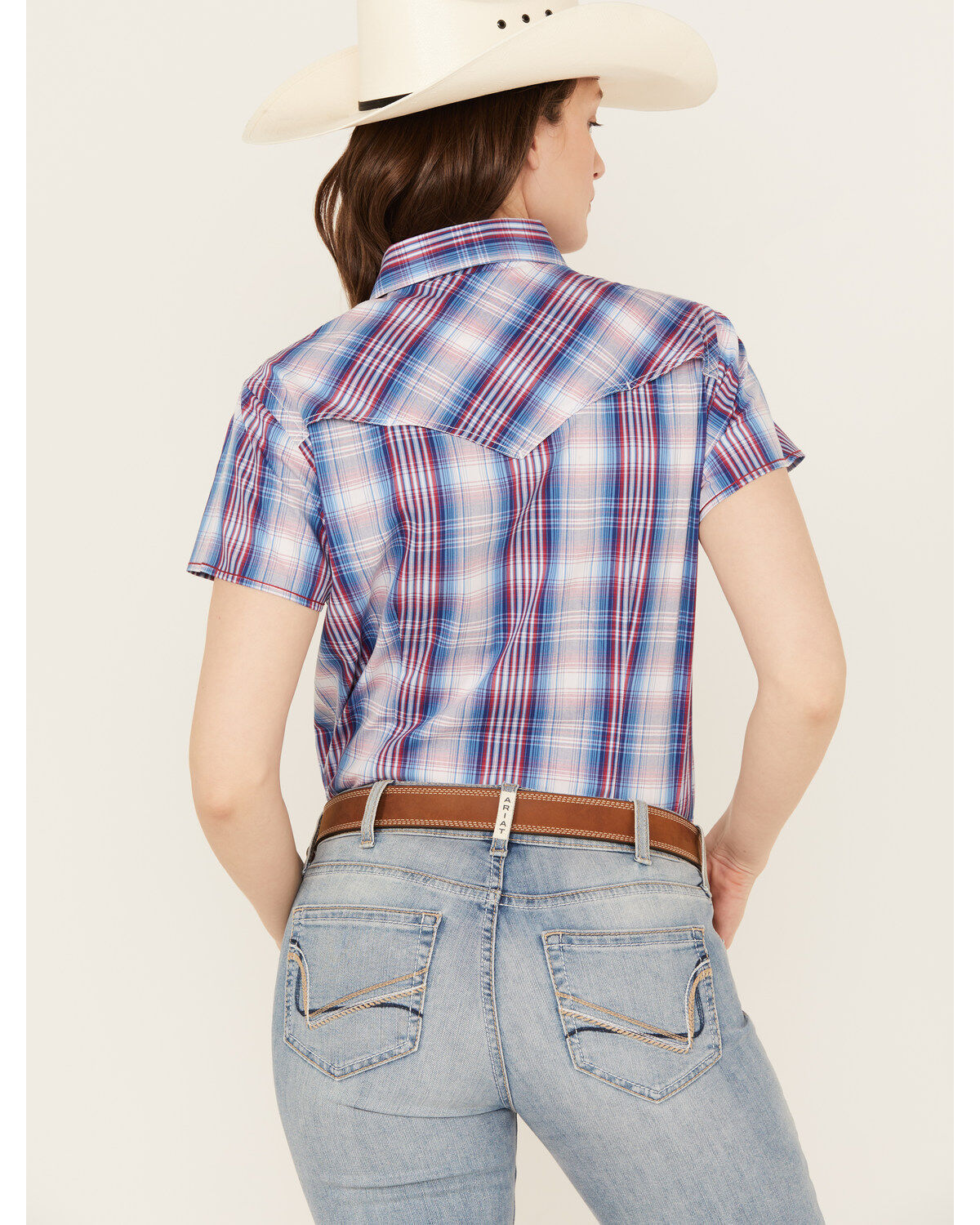 Image #4 - Rough Stock by Panhandle Plaid Print Short Sleeve Stretch Pearl Snap Western Shirt, Multi, hi-res