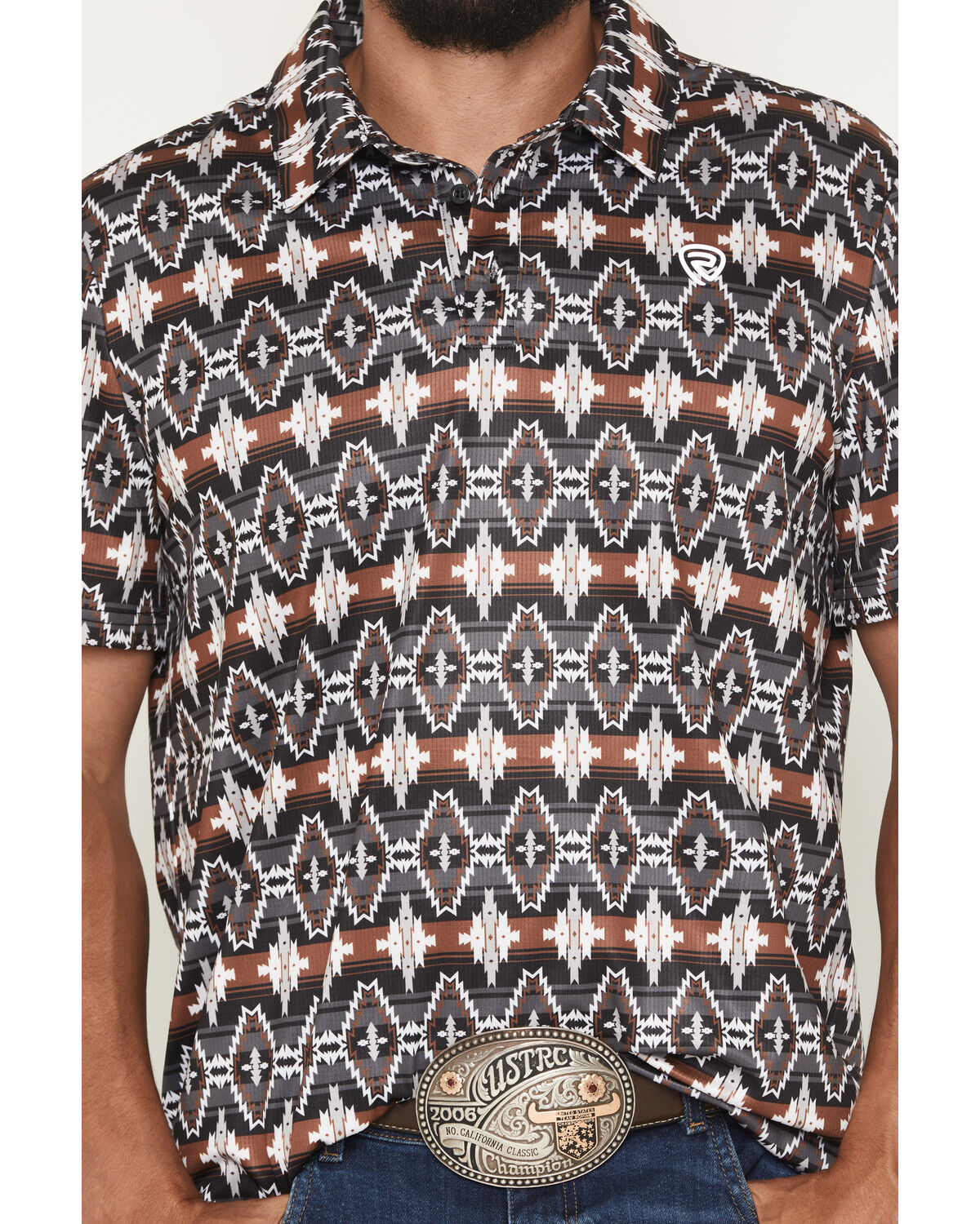 Image #3 - Rock & Roll Denim Men's Southwestern Print Short Sleeve Button-Down Stretch Polo Shirt, Black, hi-res