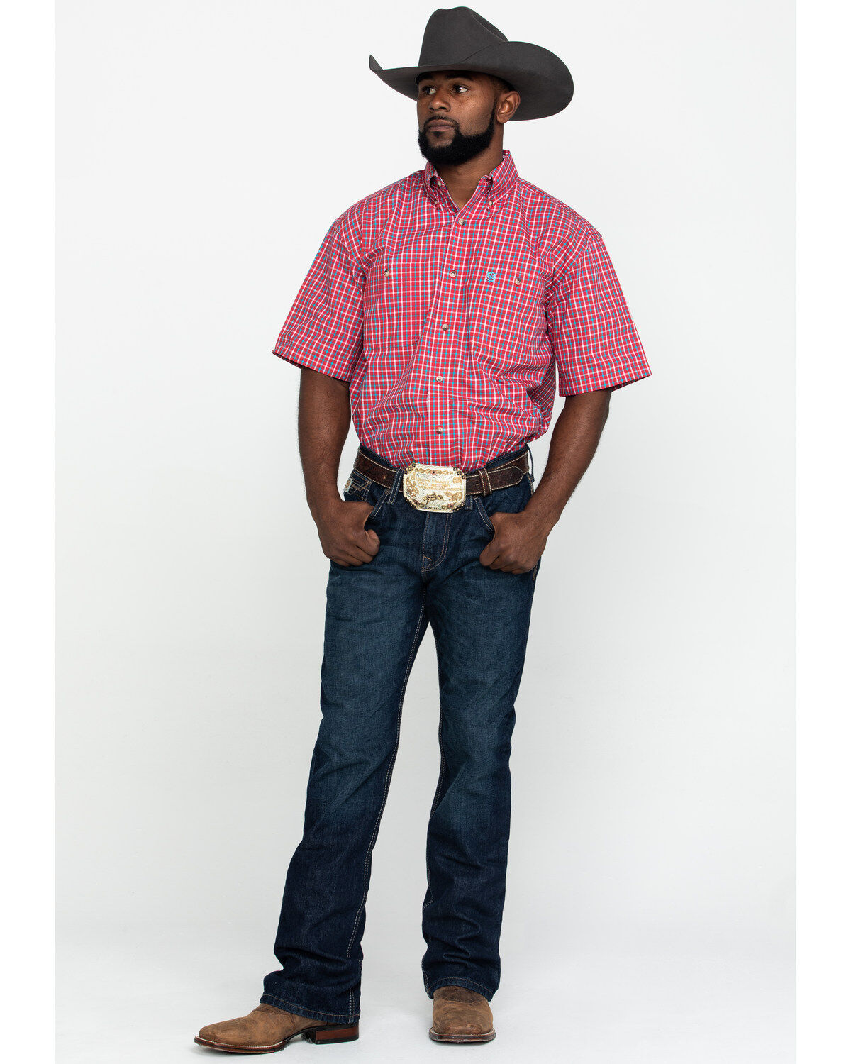 Image #6 - George Strait By Wrangler Men's Red Small Plaid Short Sleeve Western Shirt , , hi-res
