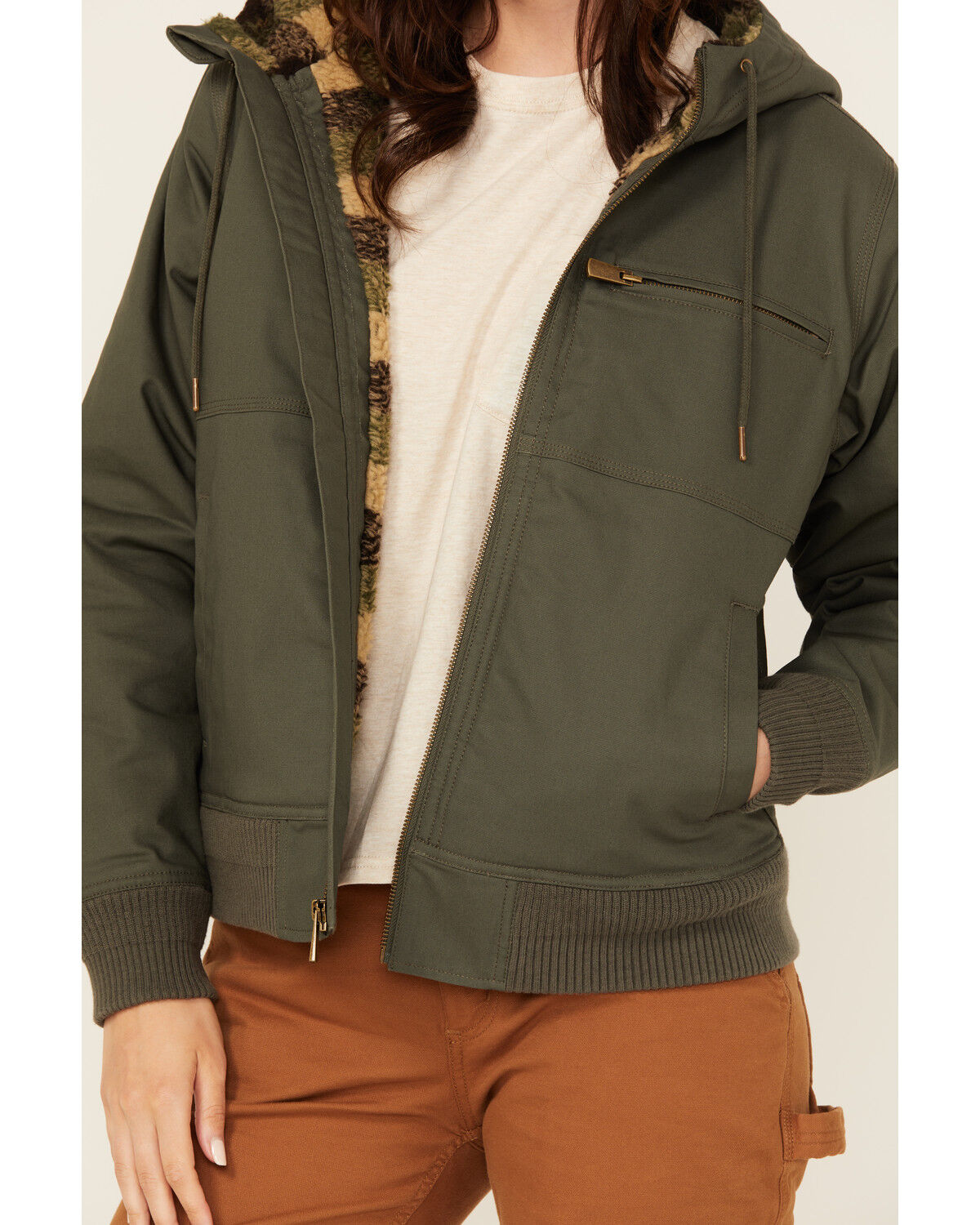 Image #3 - Lucky Brand Workwear Women's Chore Sherpa Lined Hooded Work Jacket, Olive, hi-res