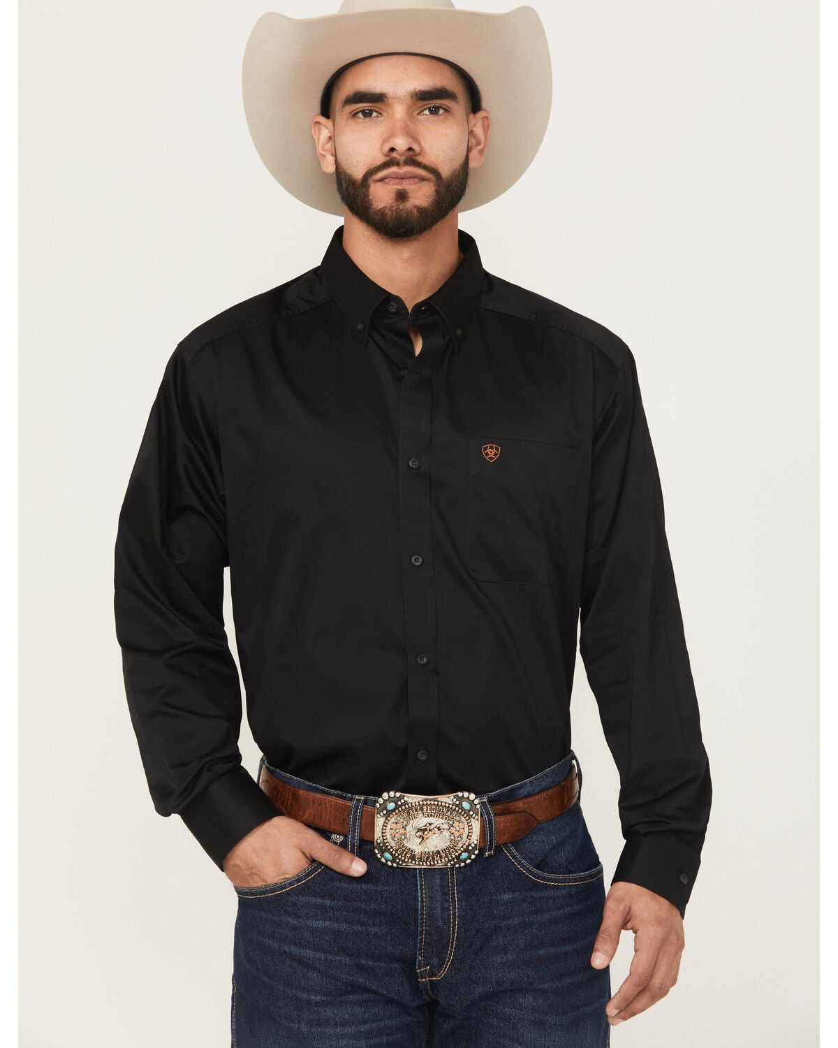 Ariat Men's Solid Twill Long Sleeve Button Down Western Shirt - Big, Black, hi-res