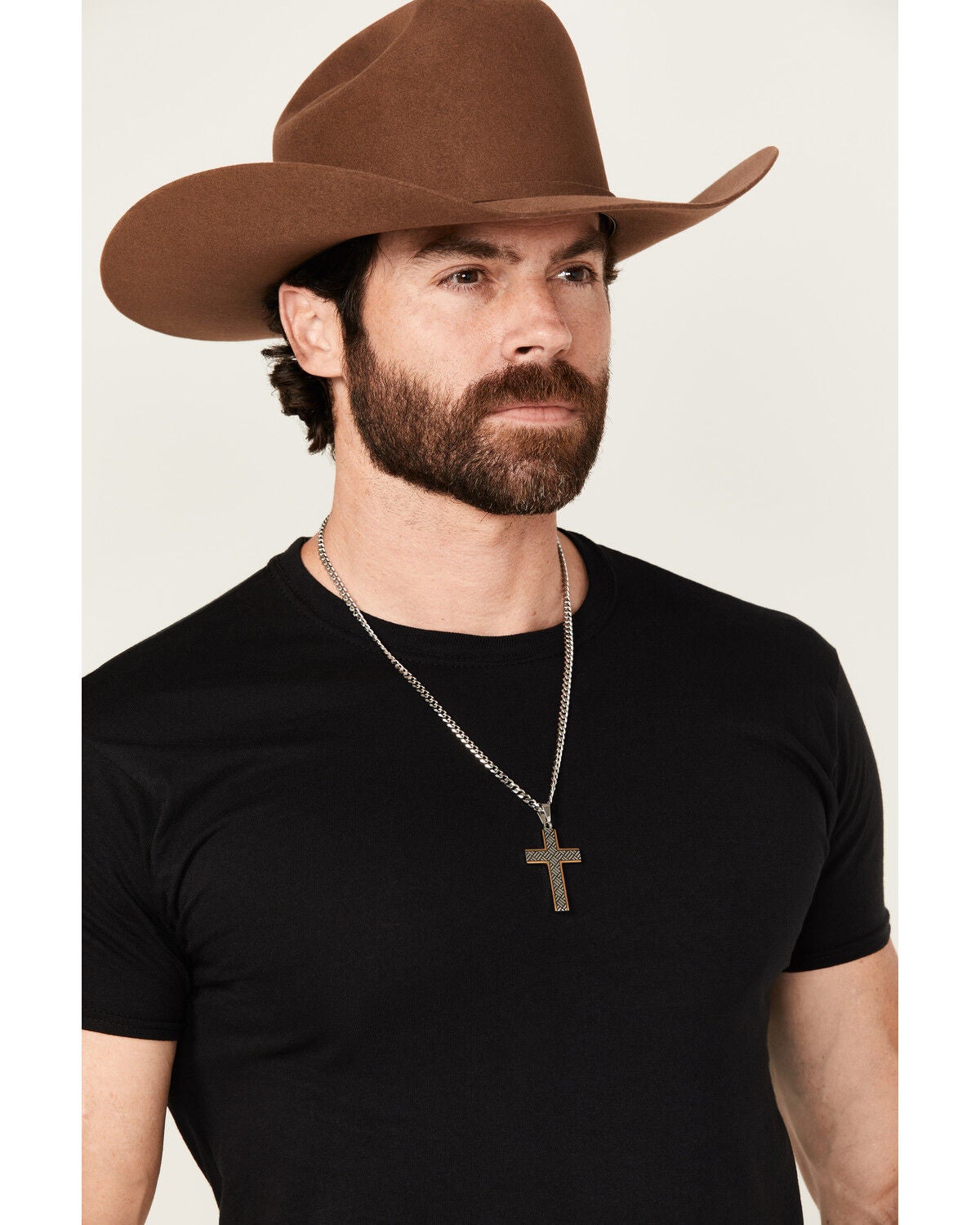 Cody James Men's Two-Tone Textured Cross Necklace, Silver, hi-res