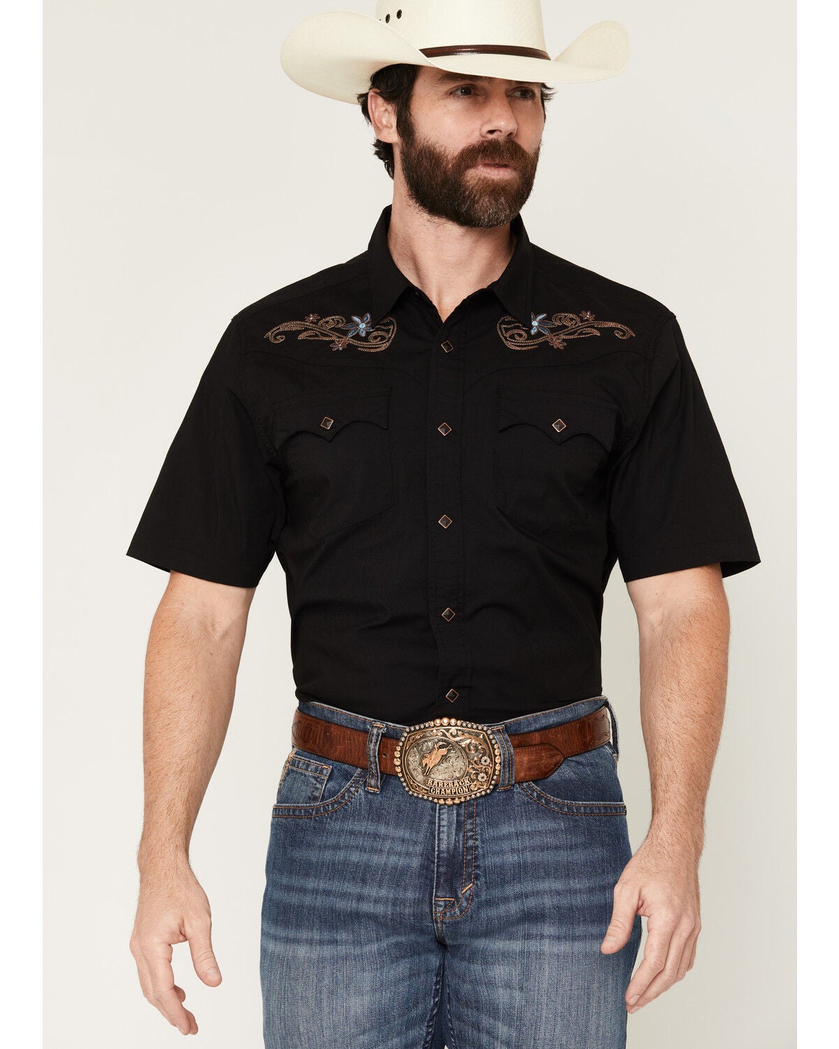 Kimes Ranch Men's Leland Embroidered Yoke COOLMAX&reg; Short Sleeve Snap Western Shirt, White, hi-res