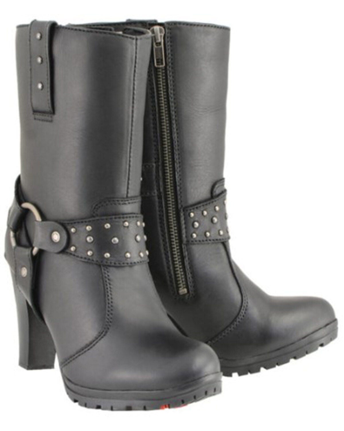 Milwaukee Leather Women's Leather Harness Boots - Round Toe, Black, hi-res