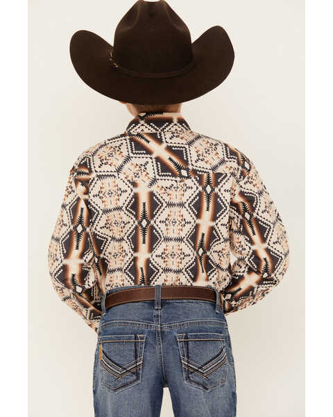 Image #4 - Rock & Roll Denim Boys' Southwestern Stripe Print Long Sleeve Snap Stretch Western Shirt, Chocolate, hi-res
