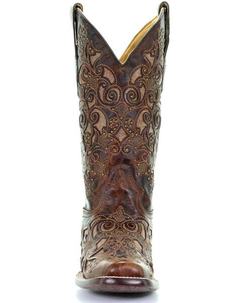 Image #4 - Corral Women's Embroidered Stud Inlay Western Boots, Brown, hi-res