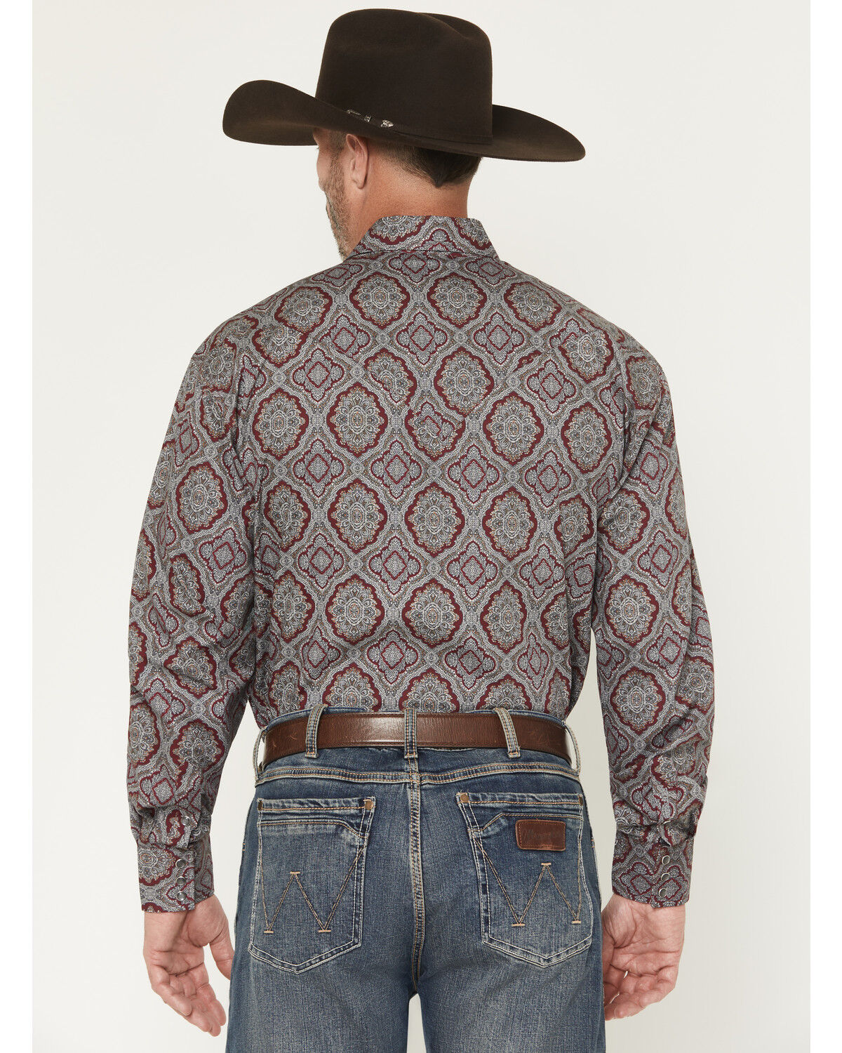 Image #4 - Stetson Men's Medallion Print Long Sleeve Snap Western Shirt, Wine, hi-res