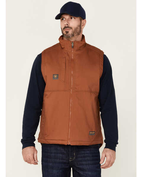 Image #1 - Ariat Men's Rebar Duracanvas Zip-Front Sherpa Work Vest , Brown, hi-res