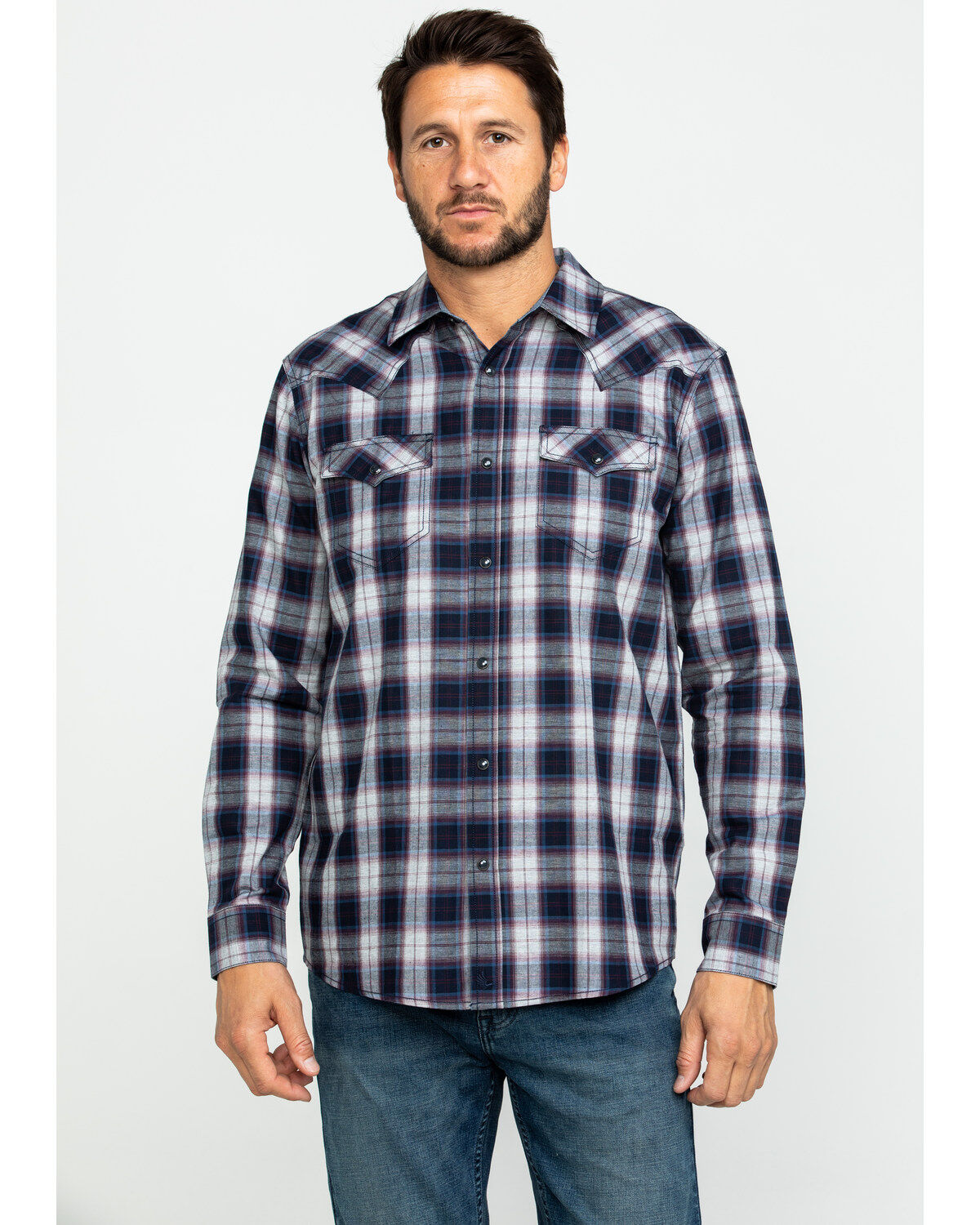 Image #1 - Cody James Men's Plainsman Heathered Plaid Long Sleeve Western Shirt , , hi-res