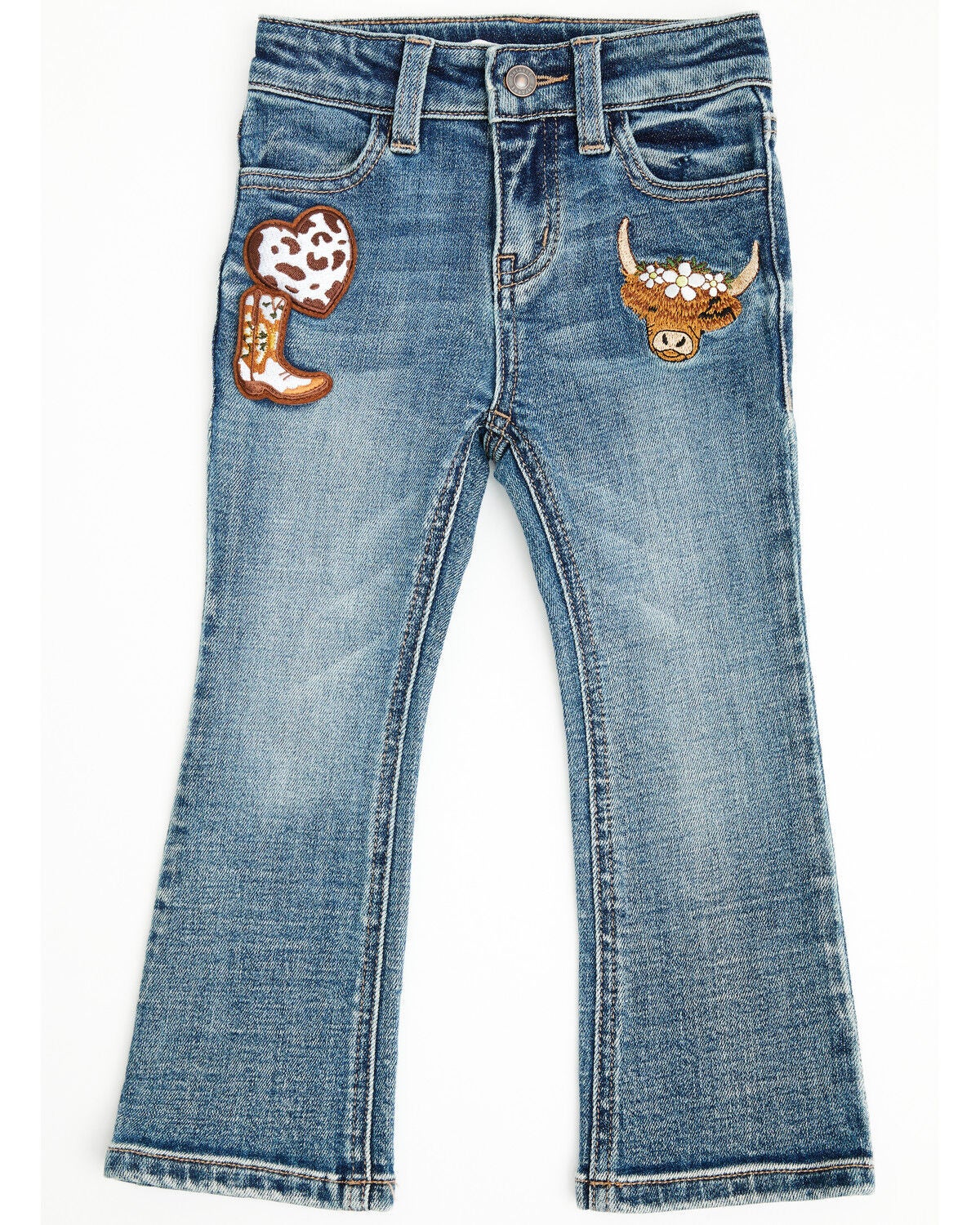 Shyanne Toddler Girls' Cass Patchwork Mid Rise Bootcut Stretch Denim Jeans, Medium Wash, hi-res