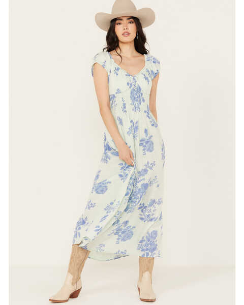 Free People Women's Floral Forget Me Not Midi Dress, Blue, hi-res