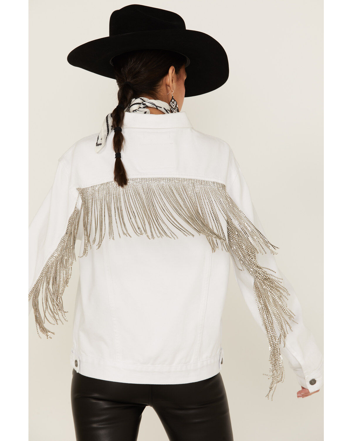 Image #2 - The Billy Jacket by DanielXDiamond: Women's White Denim Jacket With Silver Fringe, , hi-res