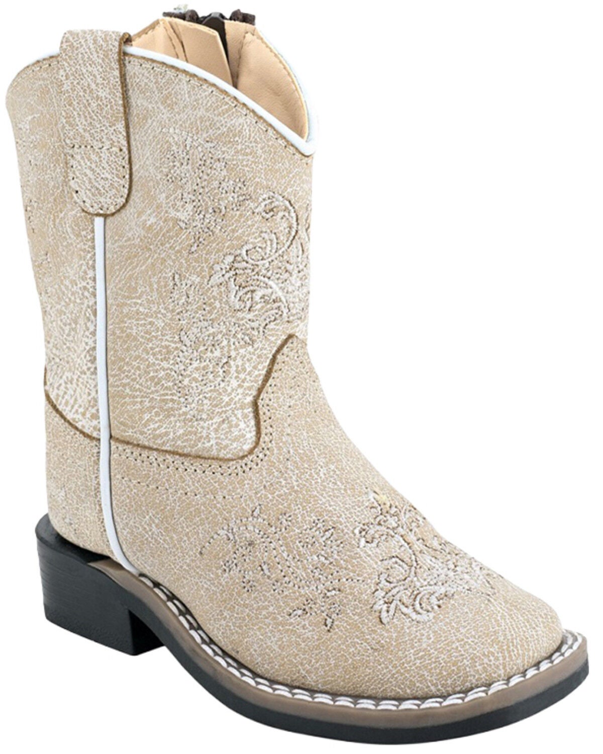 Old West Toddler Girls' Western Boots - Broad Square Toe, White, hi-res