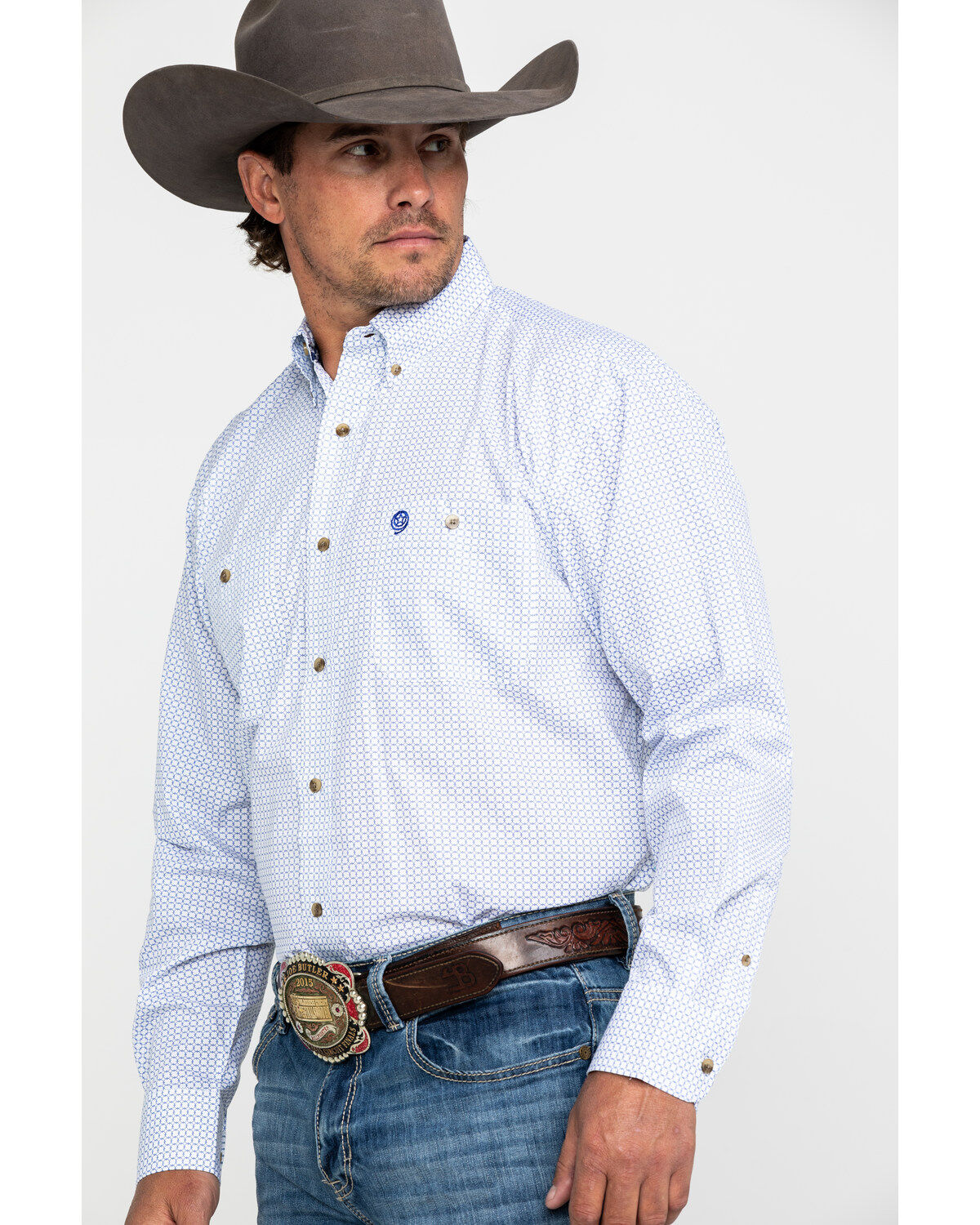 Image #3 - George Strait by Wrangler Men's White Geo Print Long Sleeve Western Shirt, White, hi-res