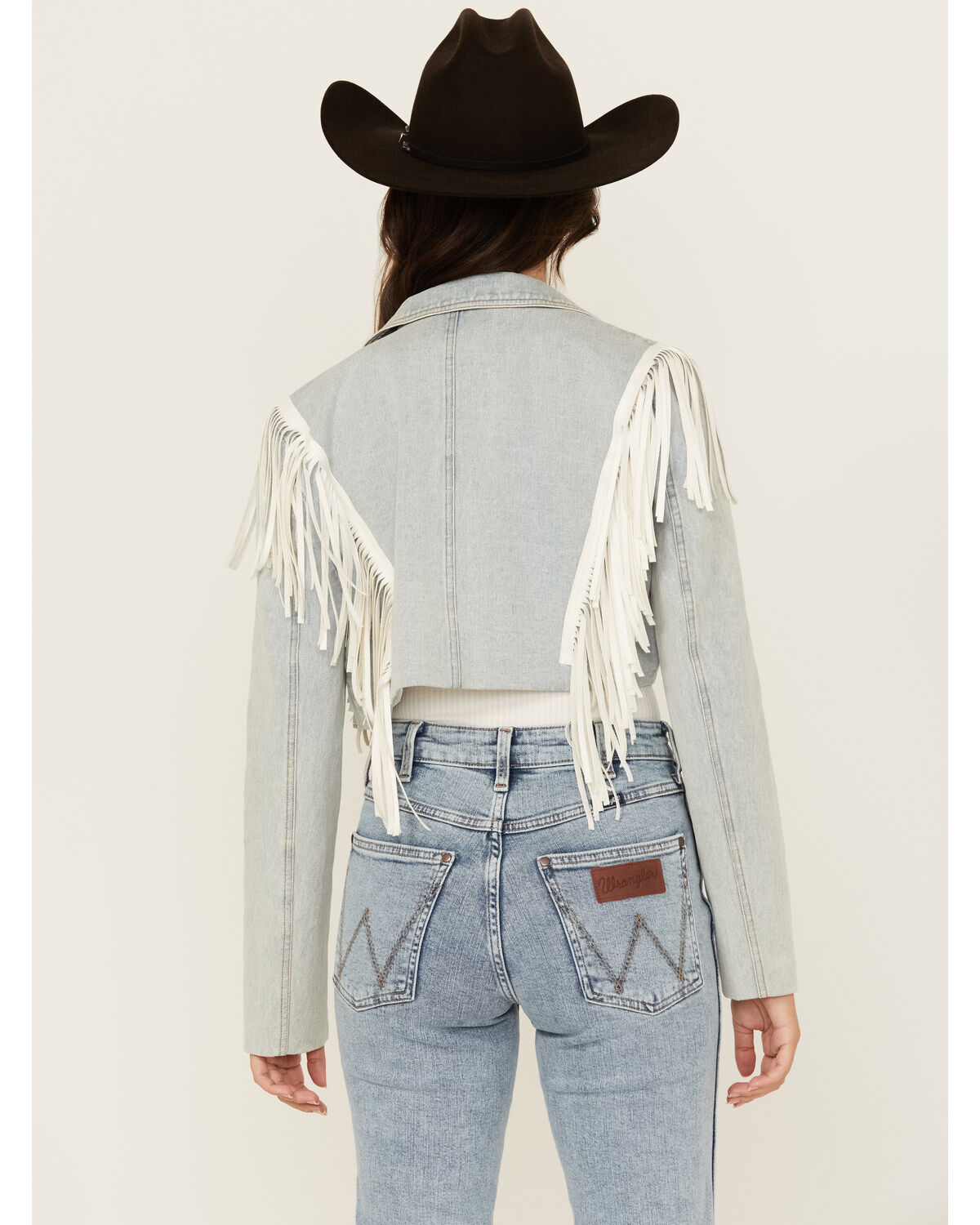 Image #4 - Azalea Wang Women's Halina Fringe Light Wash Cropped Denim Jacket, Light Wash, hi-res