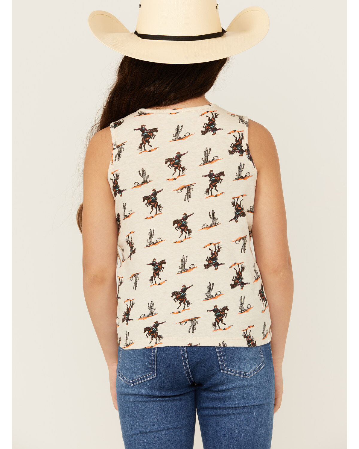 Image #4 - Wrangler Girls' Rodeo Print Sleeveless Tank, Tan, hi-res
