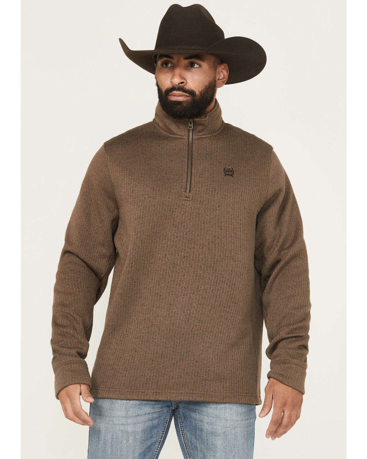 Image #1 - Cinch Men's 1/4 Zip Pullover - Big, Brown, hi-res