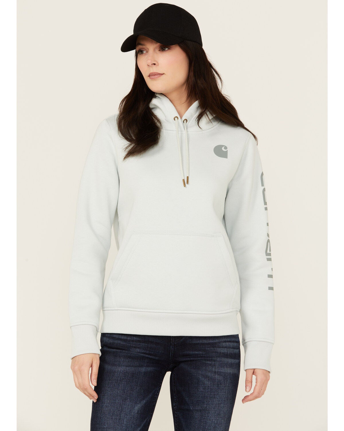 Carhartt Women's Relaxed Fit Midweight Logo Graphic Hoodie, Seafoam, hi-res