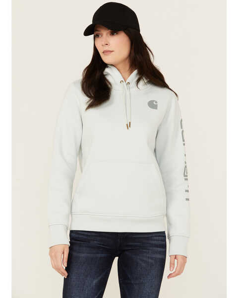 Carhartt Women's Relaxed Fit Midweight Logo Graphic Hoodie , Seafoam, hi-res