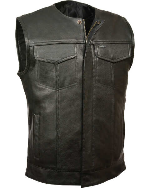 Milwaukee Leather Men's Collarless Zip Front Club Style Vest , Black, hi-res