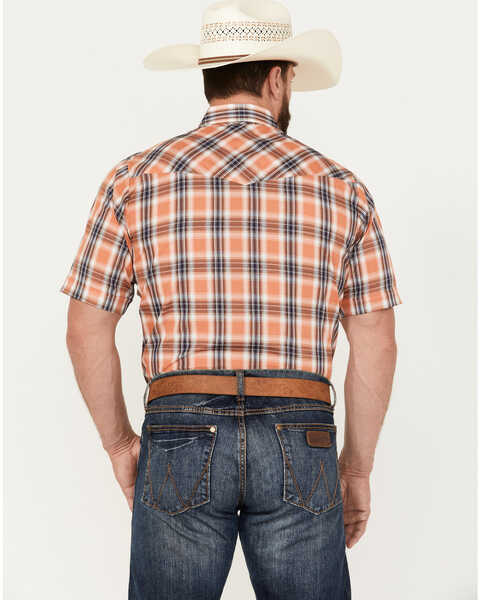 Image #4 - Ely Walker Men's Plaid Print Short Sleeve Pearl Snap Western Shirt , Orange, hi-res
