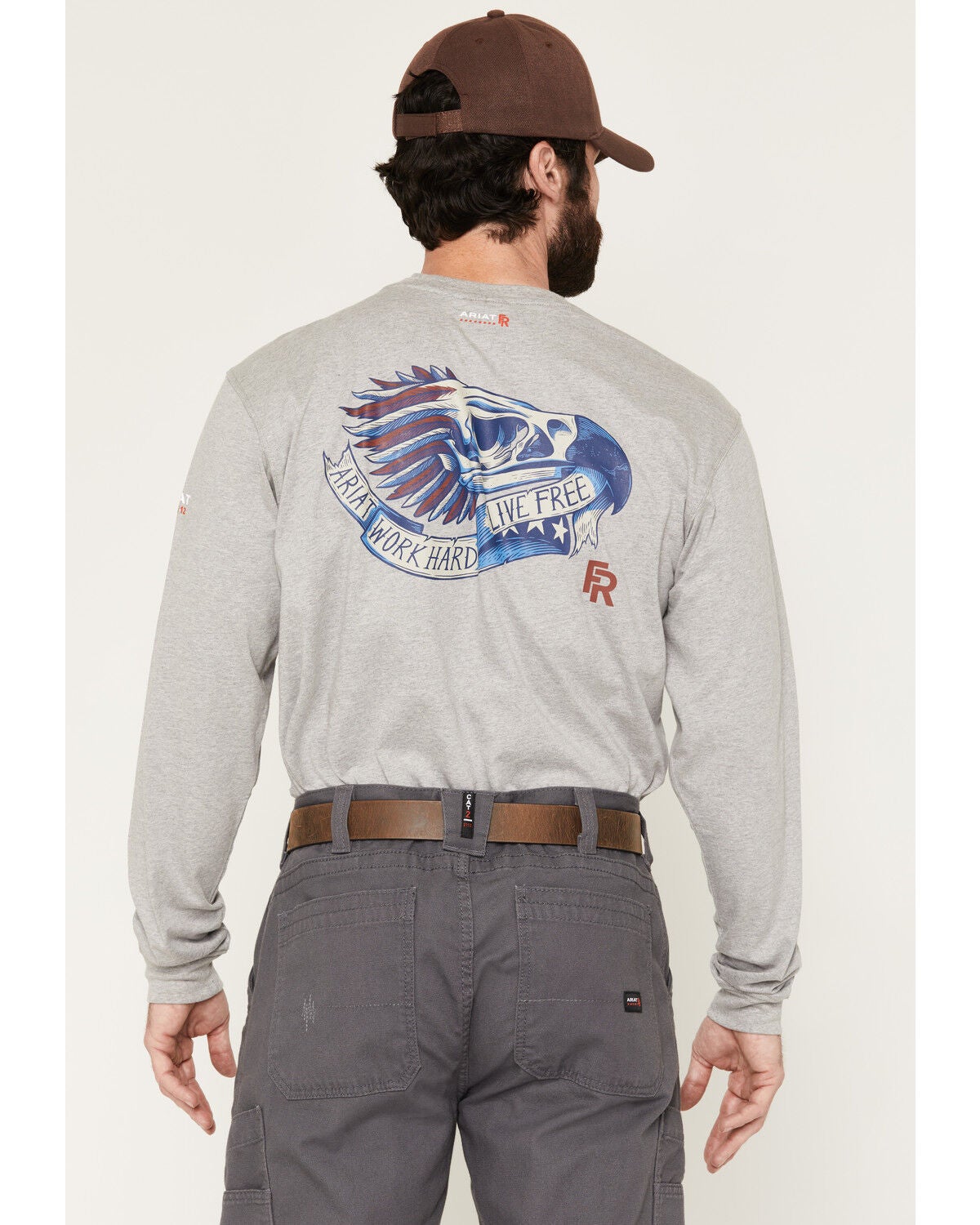 Ariat Men's FR Air Eagle Skull Long Sleeve Work T-Shirt, Grey, hi-res