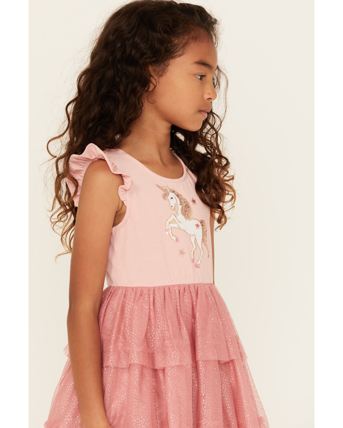 Image #2 - Sugar California Girls' Unicorn Sequin Tiered Ruffle Dress, Pink, hi-res
