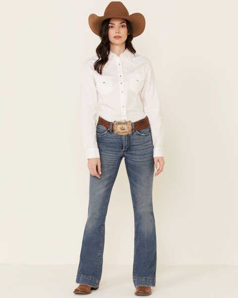Wrangler Women's White Pearl Snap Long Sleeve Western Shirt | Boot Barn