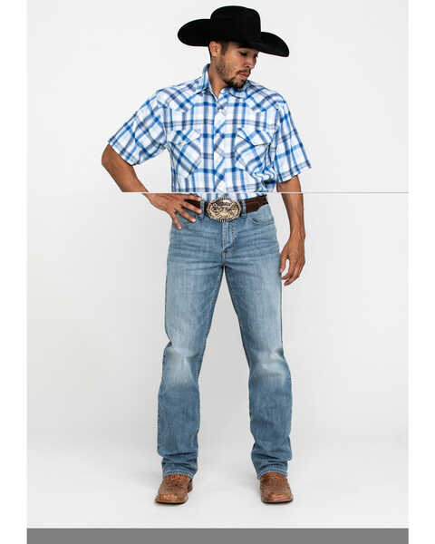 Image #6 - Resistol Men's Blue Vallecito Large Plaid Short Sleeve Western Shirt , Blue, hi-res