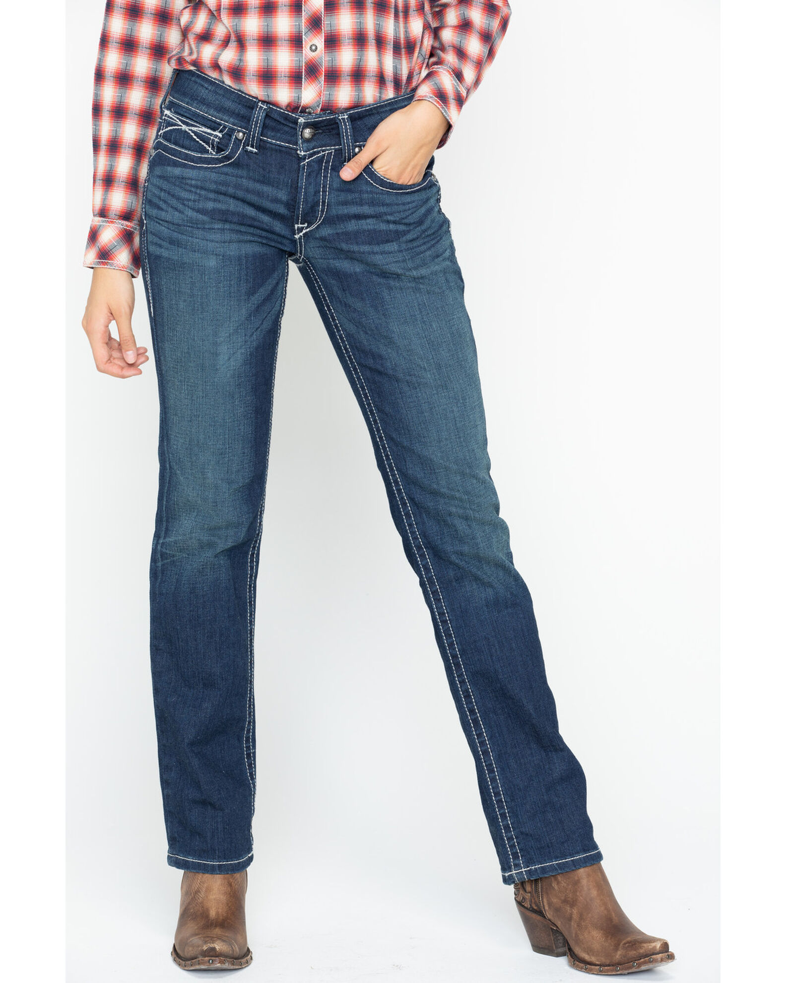 Image #2 - Ariat Women's Real Denim Ocean Straight Leg Riding Jeans, Indigo, hi-res