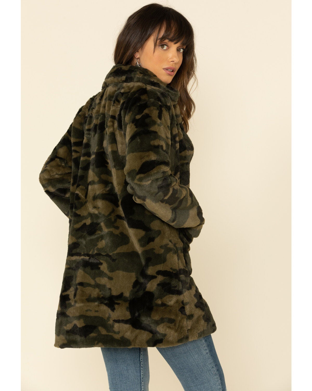 camouflage faux fur jacket