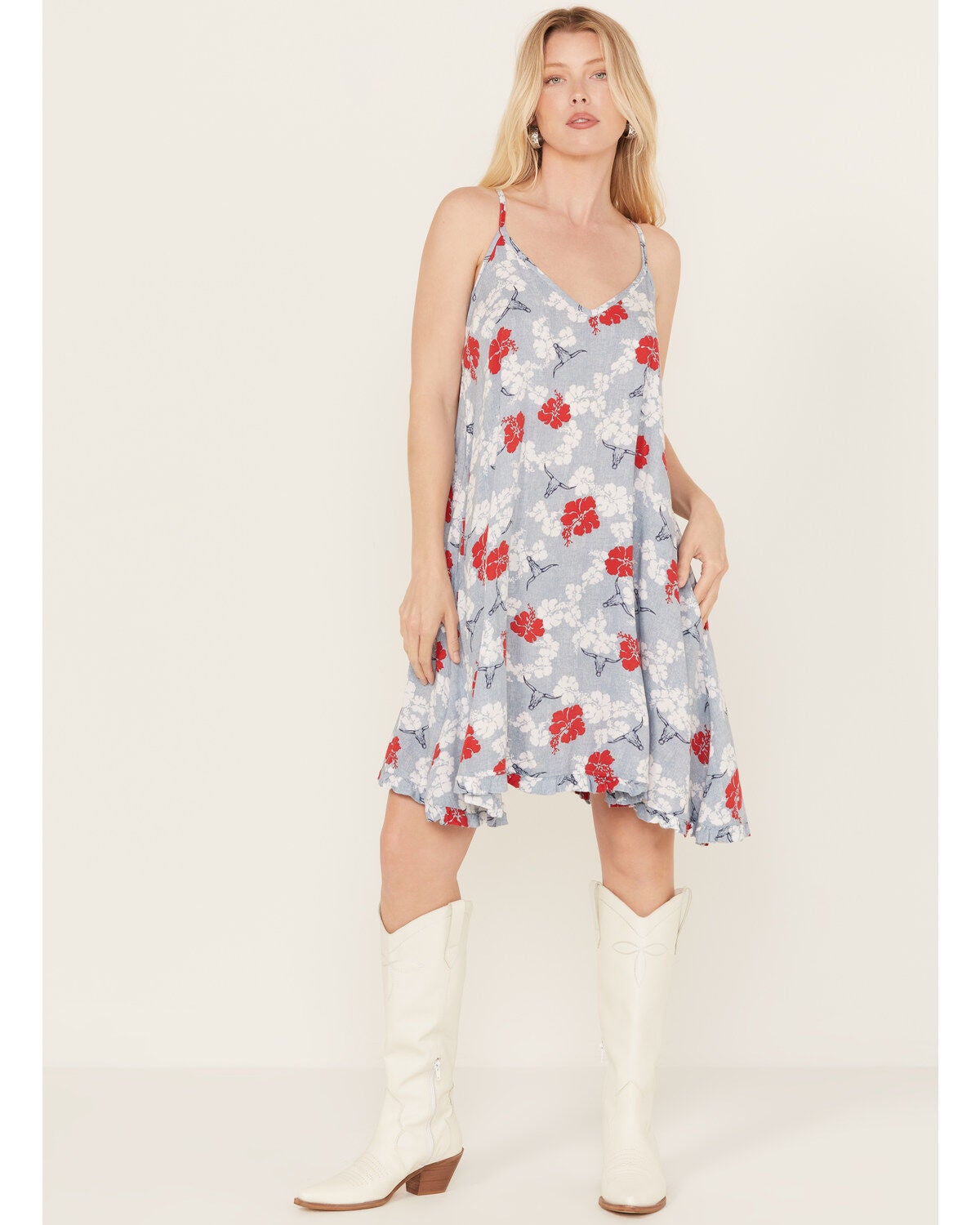 Ariat Women's Western Aloha Mini Dress, Cream/brown, hi-res