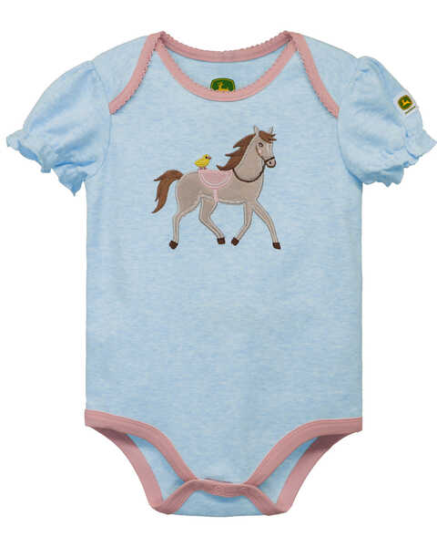 John Deere Infant Girls' Horse Short Sleeve Onesie, Blue, hi-res