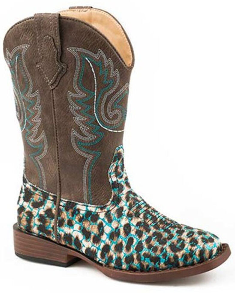 Roper Girls' Glitter Leopard Western Boots Square Toe Boot Barn