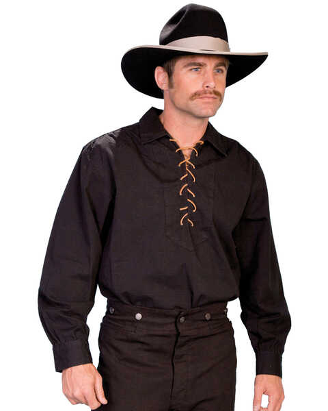 Image #1 - Rangewear by Scully Men's Leather Lace Up Front Long Sleeve Western Shirt, , hi-res