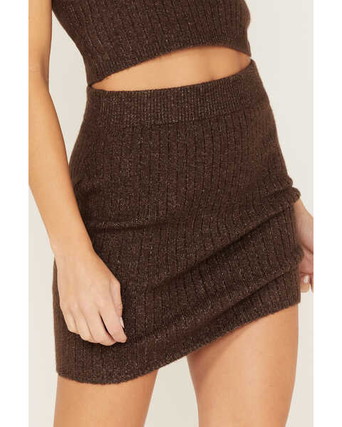 Image #2 - Cleo + Wolf Women's Ribbed Sweater Knit Skirt, Chocolate, hi-res