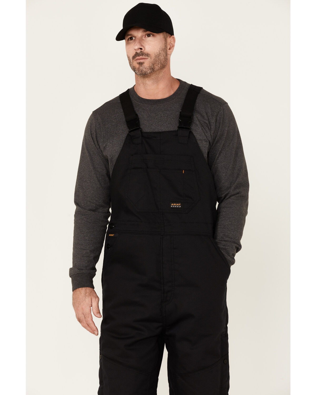 Image #2 - Ariat Rebar Men's Duracanvas Stretch Insulated Work Bib Overalls, Black, hi-res