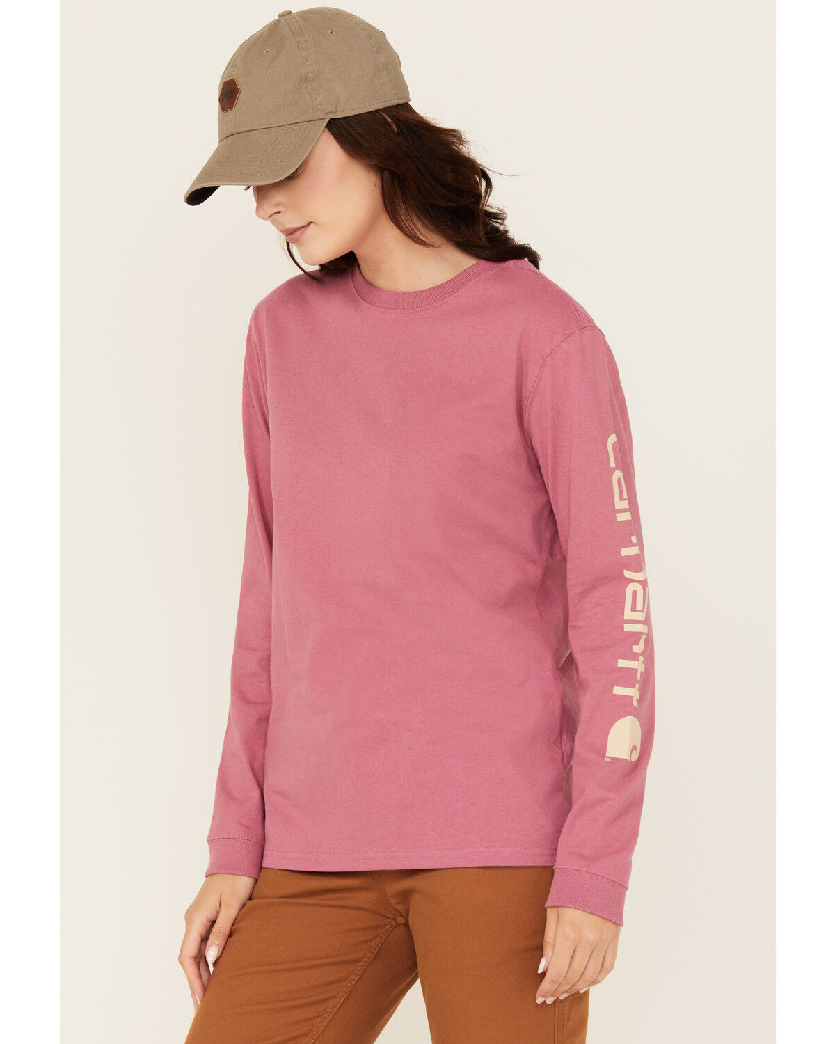Image #2 - Carhartt Women's Loose Fit Heavyweight Long Sleeve Logo Graphic Work T-Shirt, Dark Pink, hi-res