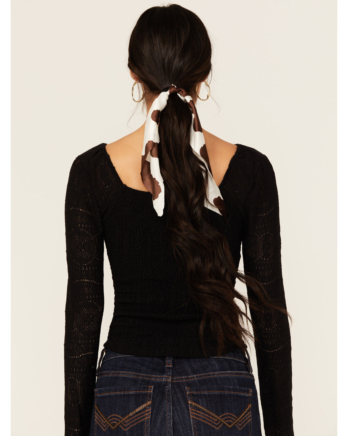 Image #2 - Idyllwind Women's Maryanna Cow Print Scarf Hair Tie - 2 Pack, Black, hi-res