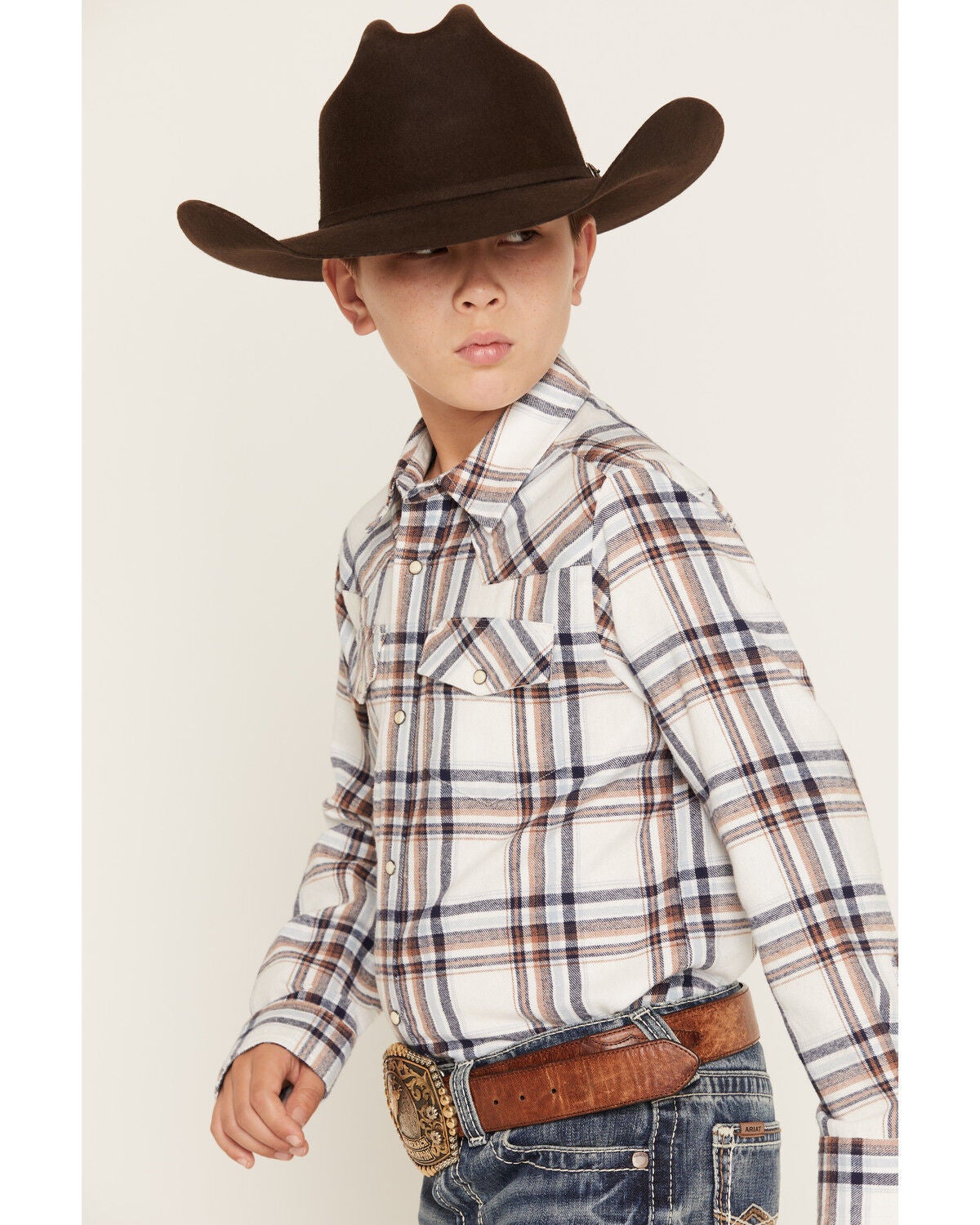 Image #2 - Gibson Trading Co Boys' Tucker Plaid Print Long Sleeve Snap Flannel Shirt, White, hi-res