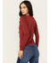Image #4 - Shyanne Women's Long Sleeve Southwest Burnout Print Henley Shirt, Dark Red, hi-res