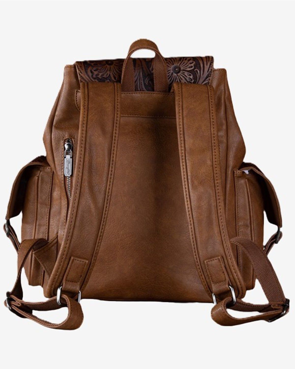 Image #2 - Wrangler Women's Vintage Floral Tooled Backpack, Brown, hi-res