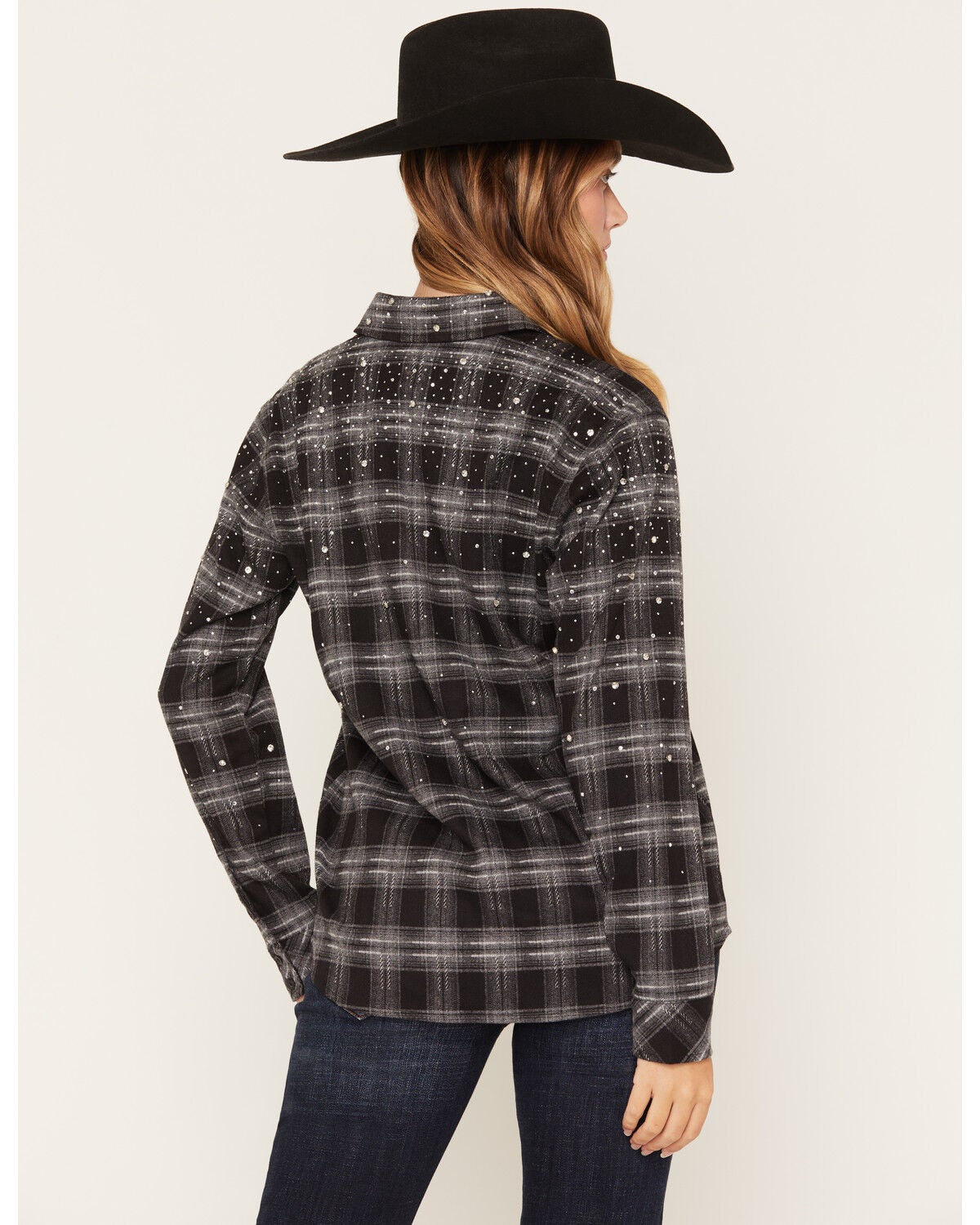 Image #4 - Idyllwind Women's Dosia Rhinestone Plaid Print Long Sleeve Button-Down Flannel Shirt, Black, hi-res