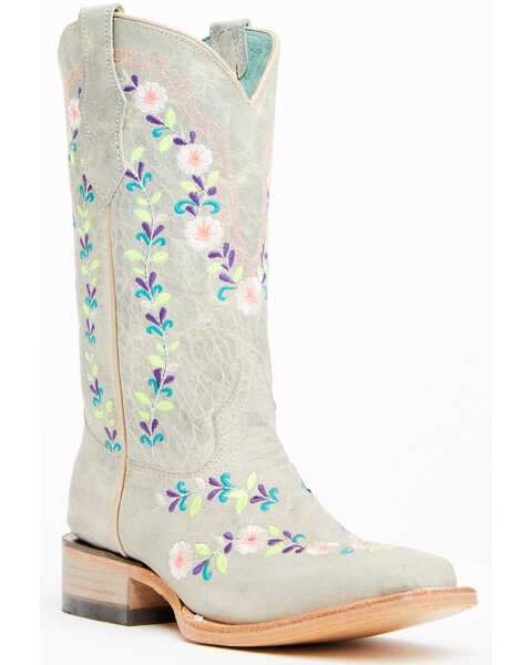 Corral Girls' Floral Embroidered Toe Glow in the Dark Western Boots - Square Toe , Light Pink, hi-res