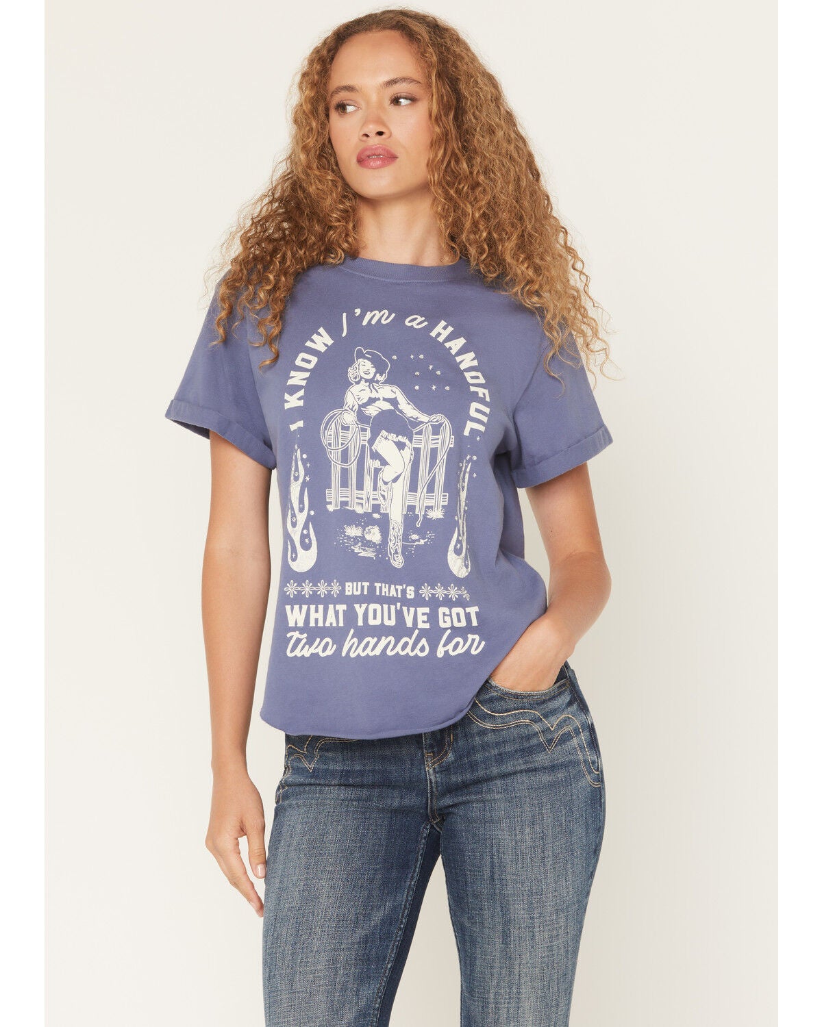 Idyllwind Women's I Know I'm A Handful Short Sleeve Graphic Tee, Dark Blue, hi-res