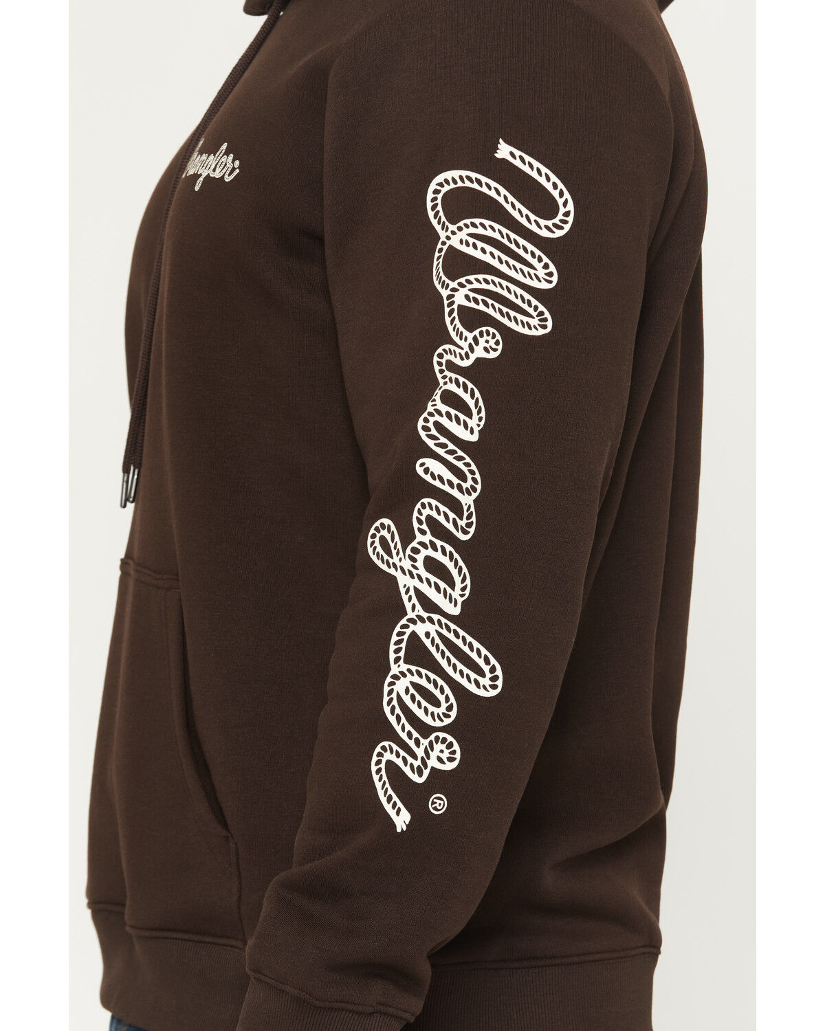 Image #4 - Wrangler Men's Rope Sleeve Logo Hooded Sweatshirt, Dark Brown, hi-res